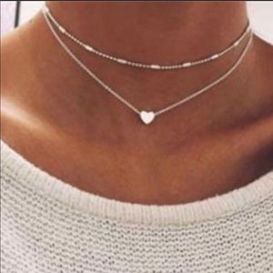 SALE!!! 2 LAYER HEART CHAIN NECKLACE CHOKER SILVER COLOR
